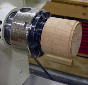 The nose stage, mounted in the chuck.